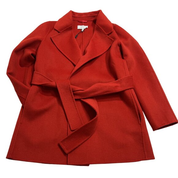 Reiss Belted Blindseam Short Coat in Red - Picture 1 of 5